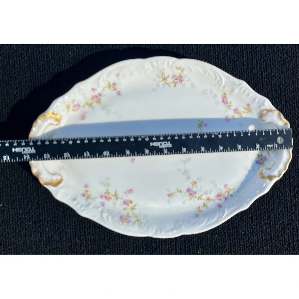 Vintage Theodore Haviland Limoges France Serving Platter Gold Handles 16in Flora
